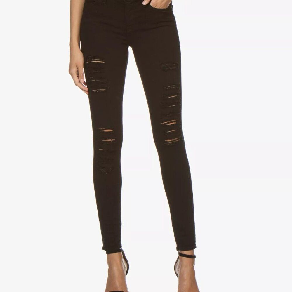 Frame Le Skinny de Jeanne Black Low-Rise Distressed Skinny Jeans, Size 25